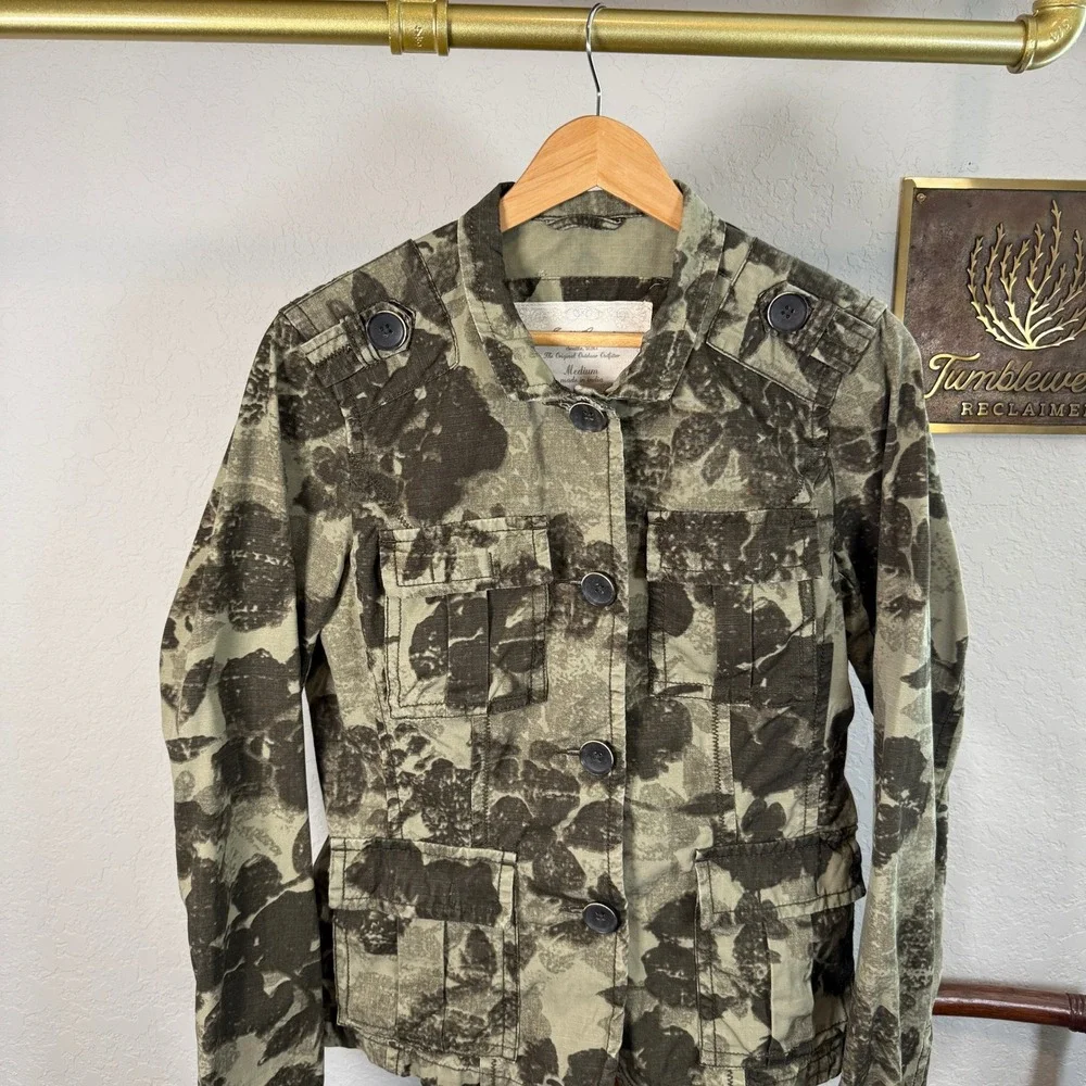 Eddie Bauer Women Medium Olive Green Floral Camo Military Utility Field Jacket